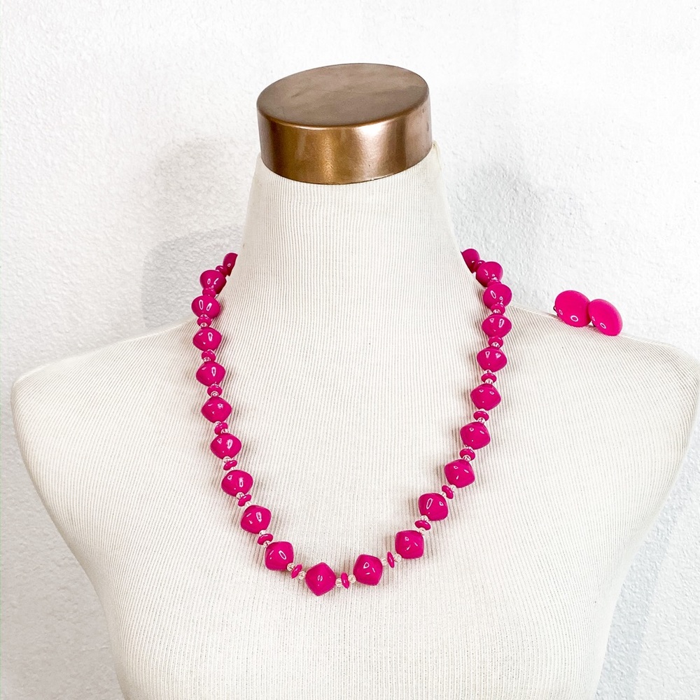 80’s Vintage Pink Necklace & Earrings Set